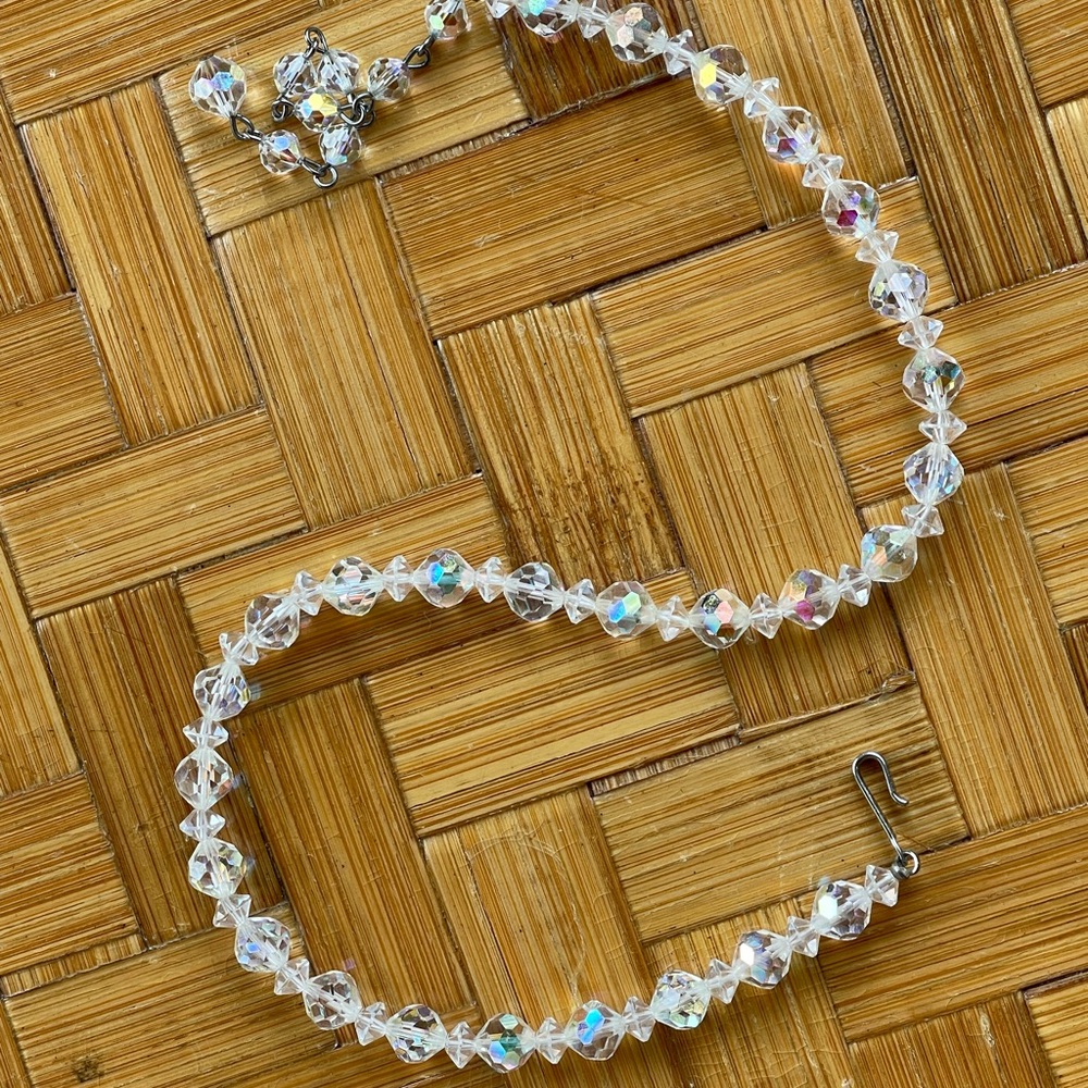 Vintage crystal choker necklace aurora borealis colorful - Picture 4 of 8